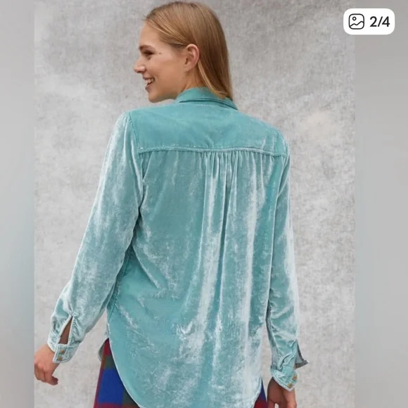 Pilcro Aqua Velvet Button-Down Blouse - Picture 3 of 9